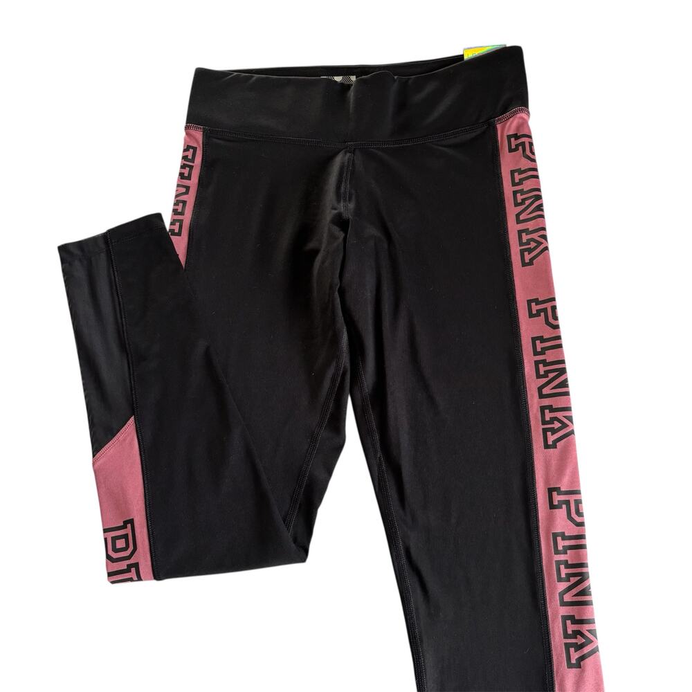 Victoria’s Secret PINK Ultimate Leggings with Logo Print Mesh Sides Black/Mauve